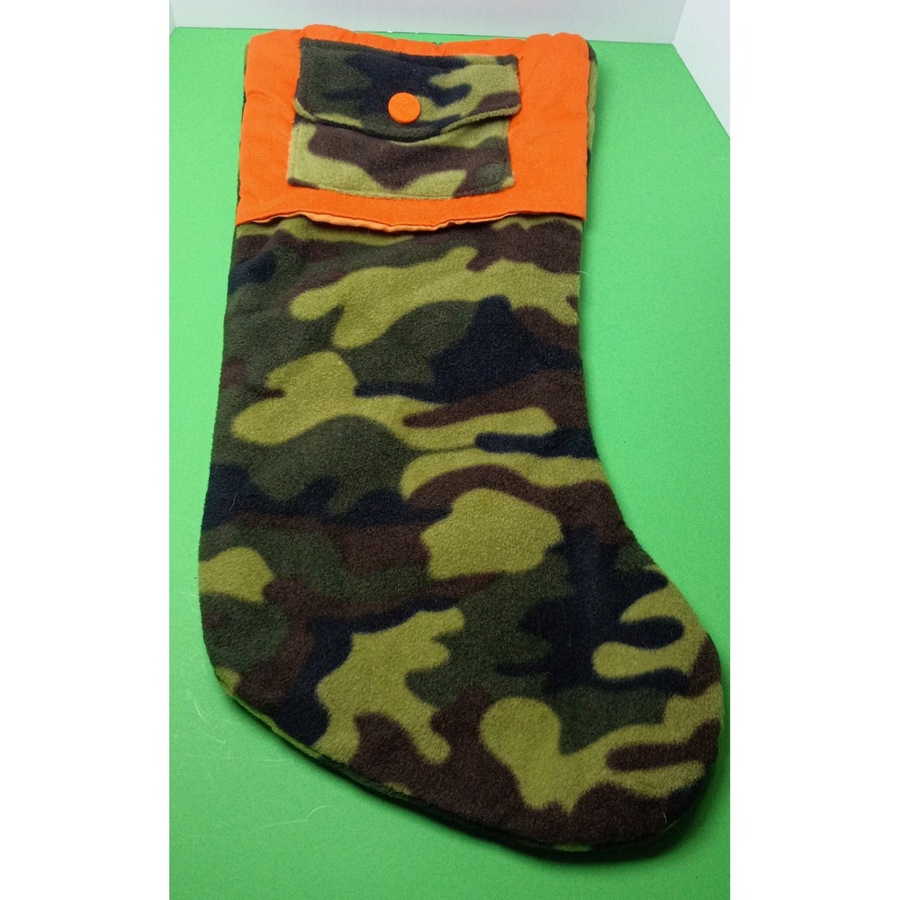 Dan Dee Camouflage Christmas Stocking Blaze Orange Trim Hunting Woodland Fleece